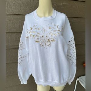 Vintage Jerzees Sweatshirt Beautiful cut out Designs on the chest and sleeves  L